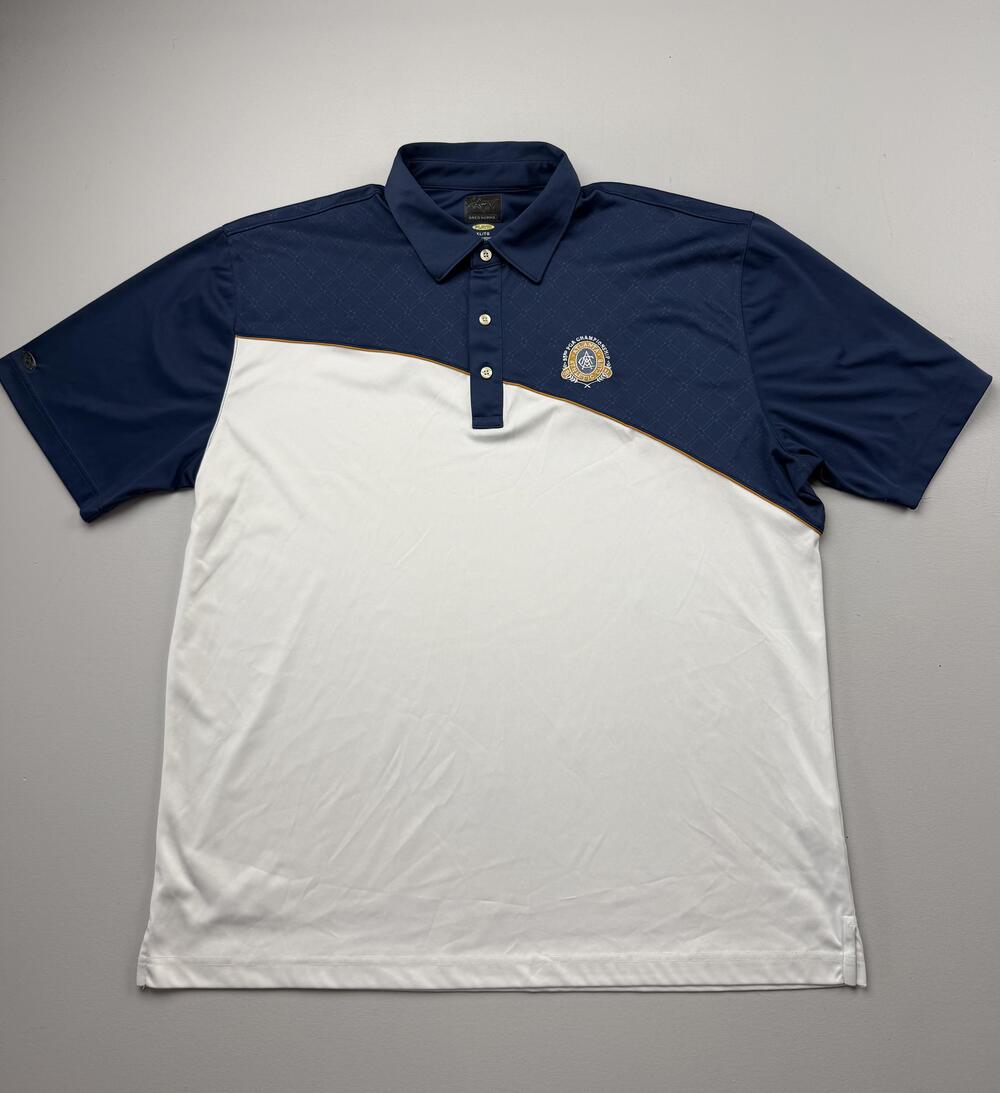Greg Norman PlayDry Polo Shirt Mens XL Blue White Atlanta Athletic Club Golf